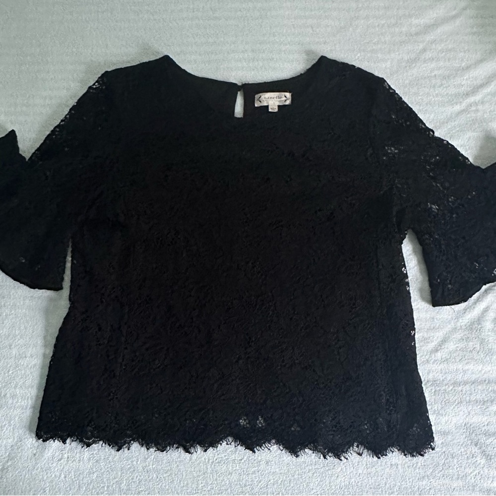 Nanette Lepore Black Boxy Lace Blouse 3/4 Sleeve